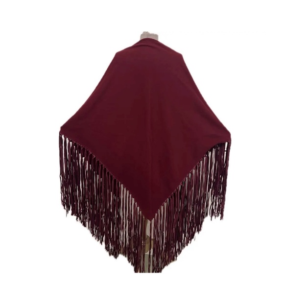 Hermes Cashmere Burgundy Fringe Shawl - Picture 3 of 8